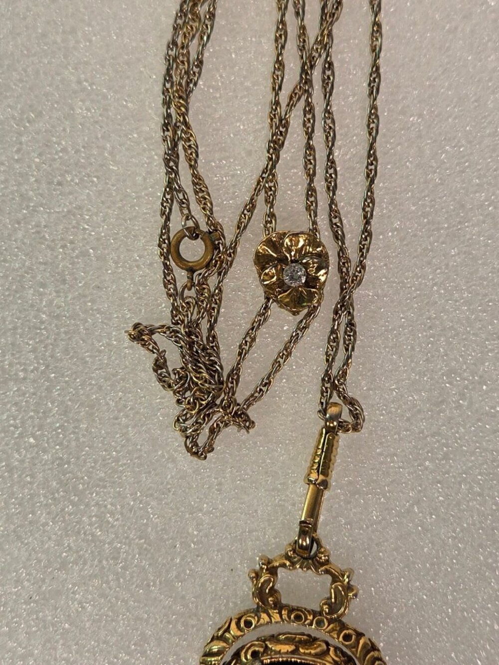 Goldette Necklace Lariat Slide Flip Fob Smoky Quartz Stone 18" L Vintage-1960's - Picture 8 of 16